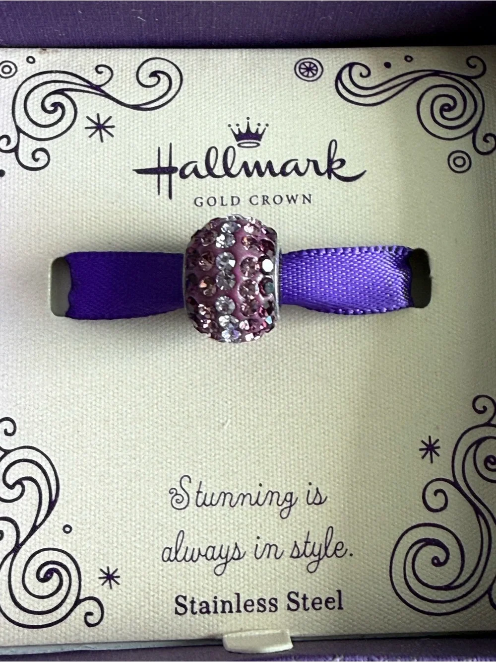 Hallmark Pink and Clear Crystal Rondelle Charm